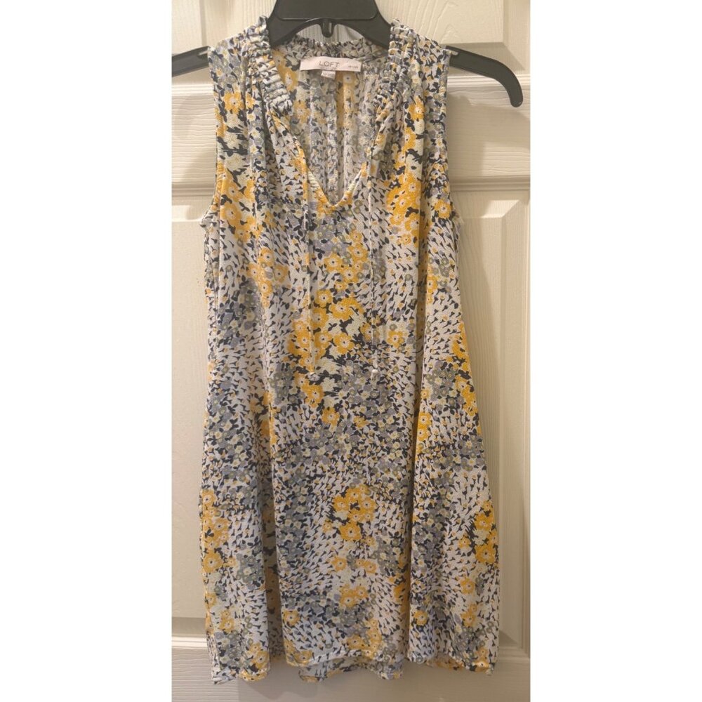 Loft Petite Yellow & Blue Floral Sleeveless Dress XSP